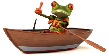 Tekne çiziminde üç boyutlu komik kurbağa.