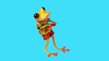 Eğlenceli üç boyutlu çizgi film karakteri. Hawaii tişörtlü dans eden kurbağa. 