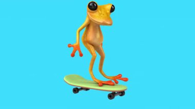 Eğlenceli üç boyutlu çizgi film karakteri. Şirin Kurbağa Kayıyor