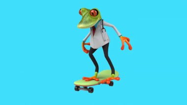 Eğlenceli üç boyutlu çizgi film karakteri. Şirin Kurbağa Kayıyor