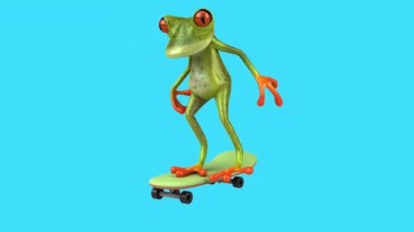 Eğlenceli üç boyutlu çizgi film karakteri. Şirin Kurbağa Kayıyor