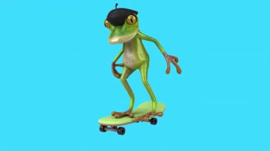 Eğlenceli üç boyutlu çizgi film karakteri. Şirin Kurbağa Kayıyor