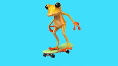 Eğlenceli üç boyutlu çizgi film karakteri. Şirin Kurbağa Kayıyor