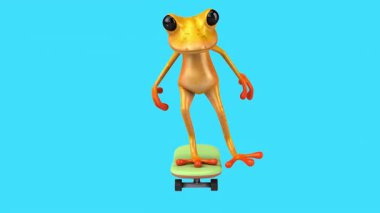 Eğlenceli üç boyutlu çizgi film karakteri. Şirin Kurbağa Kayıyor