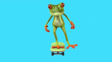 Eğlenceli üç boyutlu çizgi film karakteri. Şirin Kurbağa Kayıyor
