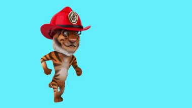 İtfaiyeci şapkası takan çizgi film kaplanı.