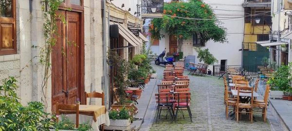 stock image Gjirokaster, Albania - 5 June 2022: Restaurant with street terrace on Gjin Zenebisi street