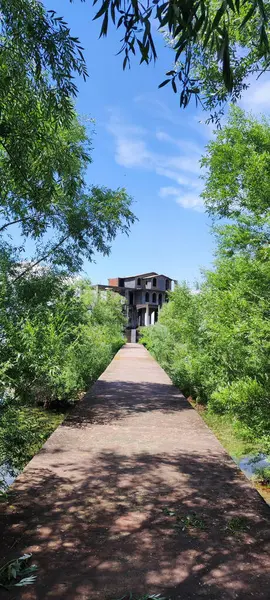 stock image Shiroka, Albania - 8 June 2022: Abandoned building on Shaqari Island