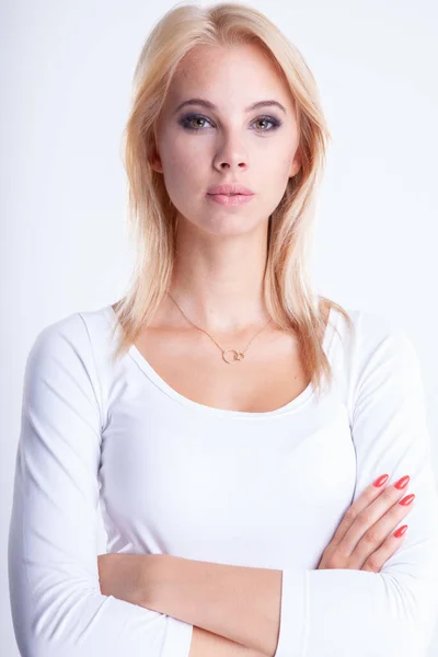 Portrait Attractive Young Adult Pretty Blond Woman Isolated White Background — ストック写真