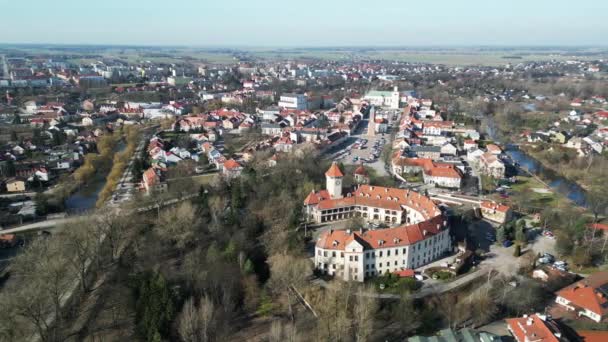 波兰Pultusk市的风景 城堡和老城的景色 无人射击 — 图库视频影像