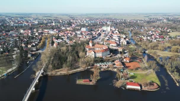 波兰Pultusk市的风景 城堡和老城的景色 无人射击 — 图库视频影像