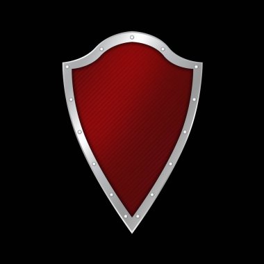 Red riveted shield on black background. clipart