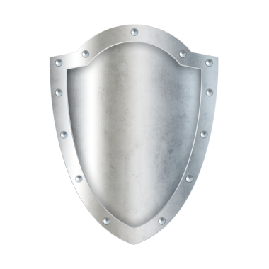 Krom perçinli kenarı olan metalik bir kalkan..