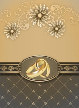 Şık bir düğün çiçeği arkaplanı, zarif bir kenarı ve altın alyansı var..