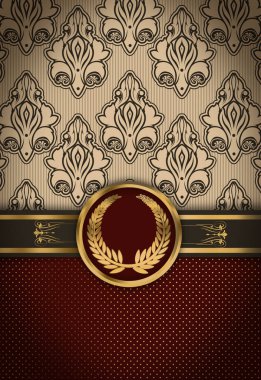 Dekoratif desenli geçmişe dönük arka plan ve altın defne çelengi ve diğer dekoratif unsurlar ile çerçeve.