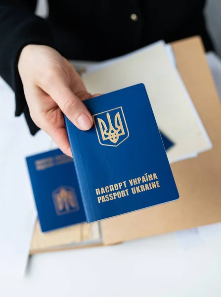 Lviv Ukraine January 2023 Ukrainian Passport Hand Background Documents Passport — Stock Photo, Image