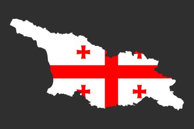 Merkezinde ulusal bayrak bulunan son derece detaylı bir Gürcistan siyasi haritası. Coğrafi Batı Asya ülkesi sınırları işgal edilen bölgelerle sınırlıdır - Güney Osetya ve Abhazya