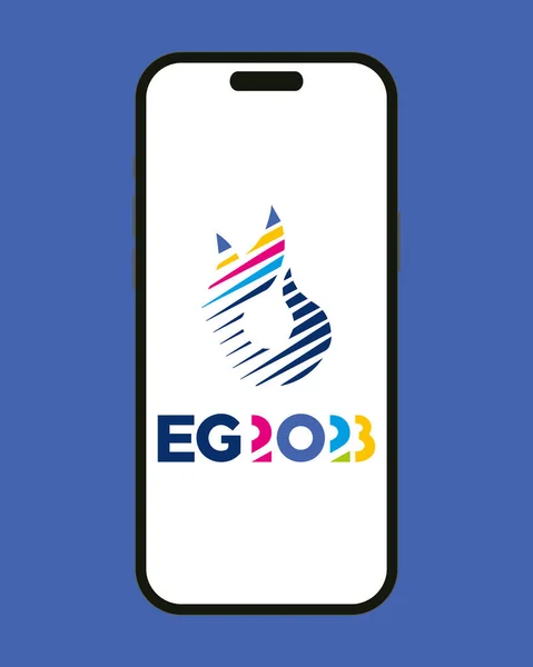 Kiev Ukraina Juni 2023 Logotyp För Tredje Europeiska Spelen Telefon — Stock vektor