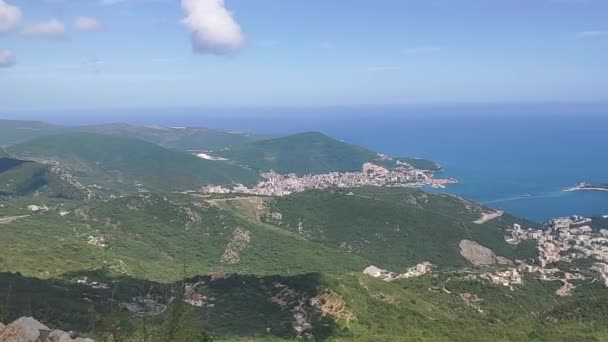 Vista Panorâmica Cidade Budva Cima Montenegro Vista Montanha Paisagem Beira — Vídeo de Stock
