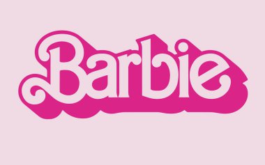 Pembe arka planda izole edilmiş Barbie logosu. Vektör çizimi. Warner Bros 'tan bir film. Başrollerde Margot Robbie ve Ken Ryan Gosling var. Sadece 21 Temmuz' da. New York, New York-ABD - 9 Temmuz 2023