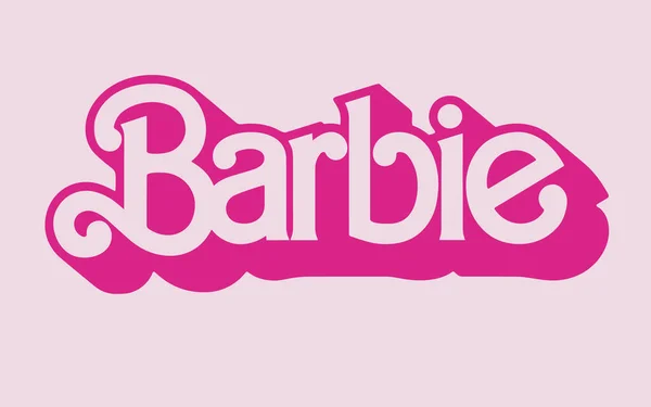 バービーは ピンクの背景に単離されたロゴを概説します ベクトルイラスト マーゴット ロビーとケン ライアン ゴズリングが7月21日に劇場で出演したワーナー ブラザーズの映画 ニューヨーク 2023年7月9日 — ストックベクタ