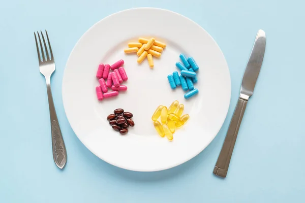 Conceptul Asistență Medicală Alimentație Sănătoasă Dietă Multe Vitamine Strălucitoare Multi — Fotografie, imagine de stoc