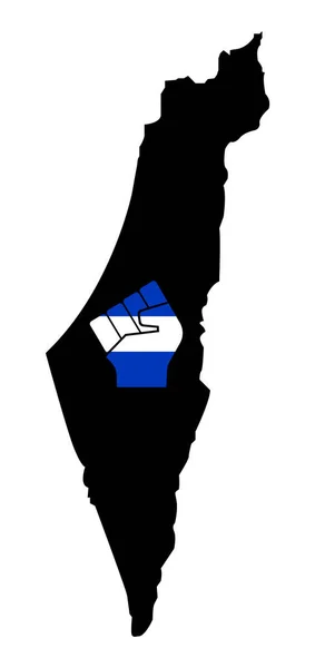 Silný Izrael Pozvednutá Pěst Modrobílé Izraelské Národní Barvě Mapě Svoboda — Stockový vektor