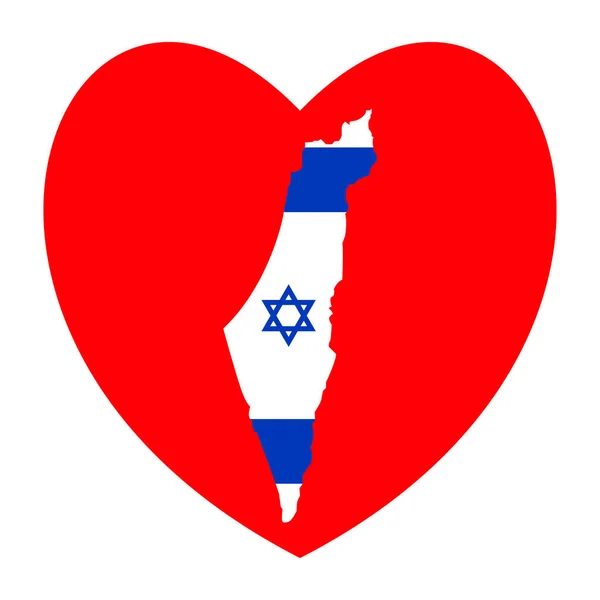 红心和以色列地图 以色列蓝色白旗和爱的象征 概念上的想法 以以色列为中心 恐怖袭击期间对国家的爱国支持 为以色列祈祷 — 图库矢量图片#