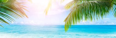 Tropical beach with sun light wave abstract background. Copy space of summer vacation and business travel concept