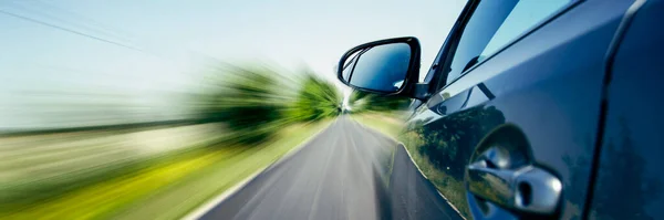 Auto Weg Met Beweging Wazig Achtergrond Panoramisch Uitzicht Met Tekstruimte — Stockfoto