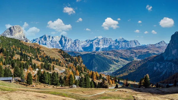 Autumn Alpine Dolomites Mountain Scene Sudtirol Italy Peaceful View Gardena — ストック写真