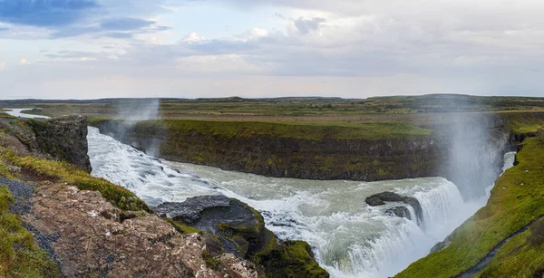 Picturesque Full Water Big Waterfall Gullfoss Осінній Вид Південний Захід — стокове фото