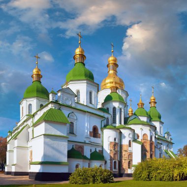 Sabah Aziz Sophia Katedrali kilise manzaralı. Kyiv, Ukrayna.