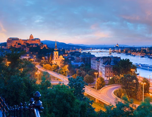 Wgląd Nocy Panorama Miasta Budapeszt Długi Czas Ekspozycji — Zdjęcie stockowe