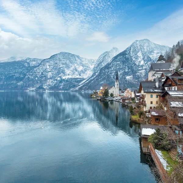 Vinter Alpina Hallstatt Staden Och Sjön Hallstatter See Visa Österrike — Stockfoto