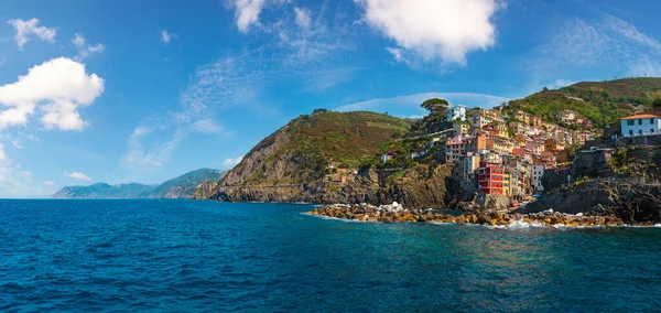 Keşif Gemisinden Manarola Kıyı Manzarası Çok Güzel Liguria Talya Daki — Stok fotoğraf