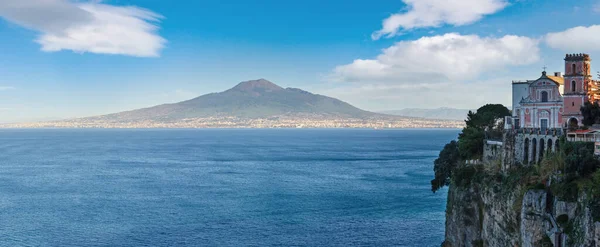 View Sorrento Town Naples Coast Mount Vesuvius Sea Coastline Panorama — Stock Photo, Image