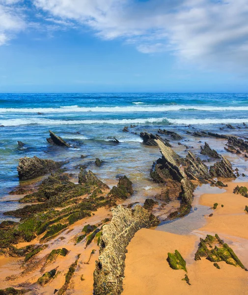 Rock Formations Sandy Beach Algarve Costa Vicentina Portugal Stormy Weather — Stock Photo, Image