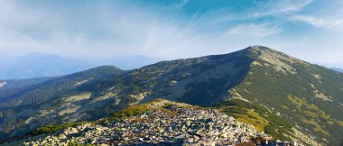 Dağ taşlı manzarası (Karpatya dağlarının Gorgany bölgesi, Ukrayna).