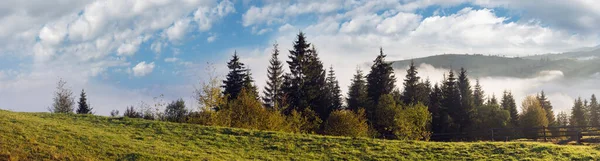 Piękny Mglisty Jesienny Poranek Pobliżu Karpackiej Wsi Karpaty Ukraina — Zdjęcie stockowe