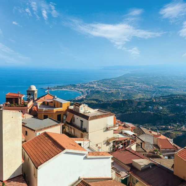 Vackra Taormina Kusten Panoramautsikt Havsutsikt Från Castelmola Bergsby Och Castelmola — Stockfoto