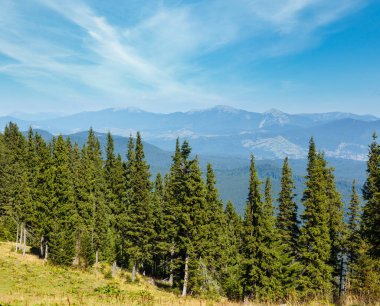 Yaz Gorgany dağ ridge görünümünden Vesnjarka Yaylası (Karpat, Ukrayna).