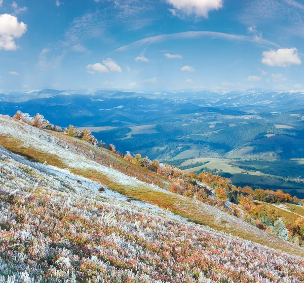 Oktober Karpatische Bergen Borghava Plateau Met Eerste Winter Sneeuw Herfst — Stockfoto