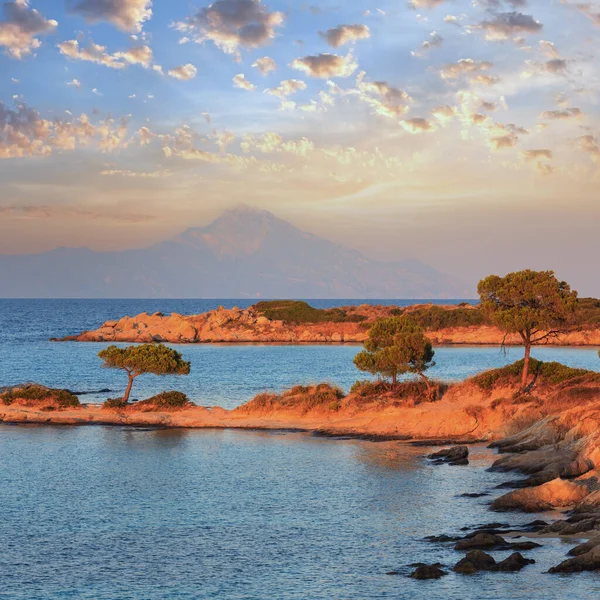 Aegean Sea Coast Landscape Sunset View Karidi Beach Chalkidiki Greece — Stock Photo, Image