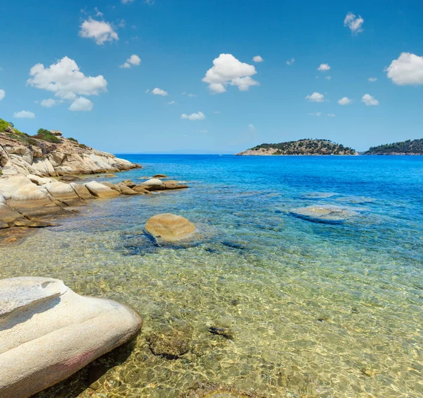 Beautiful Summer Aegean Sea Rocky Coast Landscape Sithonia Lagonisi Beach — Stock Photo, Image