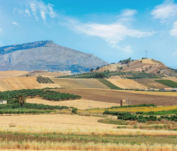 Piękny Krajobraz Wiejskiej Okolicy Latem Sycylii Włoszech — Zdjęcie stockowe