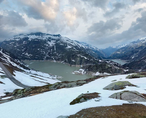 View Summit Pass Looking North Grimselsee Grimsel Hospice Raterichsbodensee Switzerland — Stock Photo, Image
