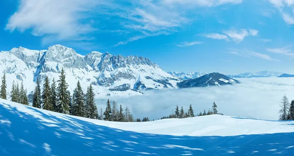 Morning Winter Mountain Landscape Clouds Valley Hochkoenig Region Austria — Stock Photo, Image