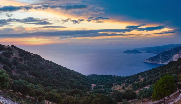 Sunset Summer Coastline Landscape Kefalonia Greece Panorama — Stock Photo, Image