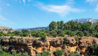 View to highway from famous ancient ruins in Valley of Temples, Agrigento, Sicily, Italy. UNESCO World Heritage Site.